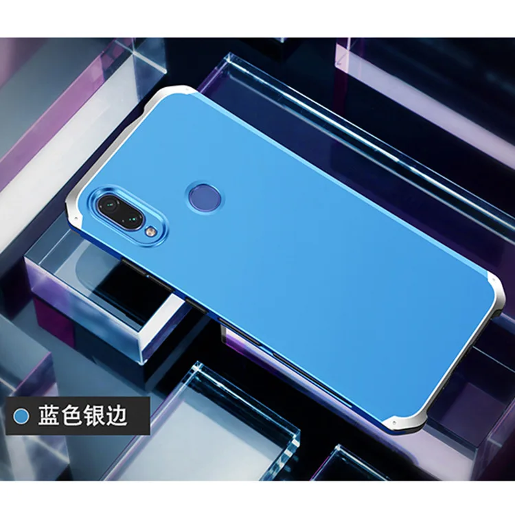 Текстурированная анти-осенняя Металлическая Рамка PC задняя пластина для Xiaomi Redmi note7 Pro Note7 алюминиевый сплав Мобильный бампер чехол с подарком - Цвет: Blue  Silver Side
