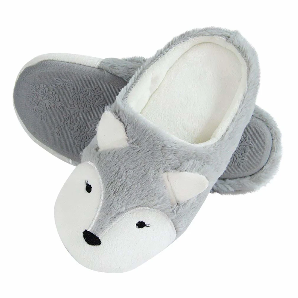 Женские тапочки с милыми животными удобные плюшевые изображением лисы теплые