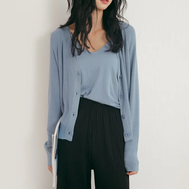 Кардиган с майкой комплект из двух предметов женские короткие вязаные кардиганы