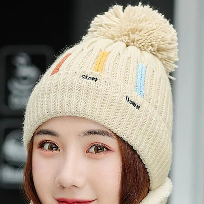 Knitted Hat With Scarf Collars SUOGRY Sets For Women Winter Ladies Hat& Scarf With Pompom Thick Two Piece Keep Snow Warm Set