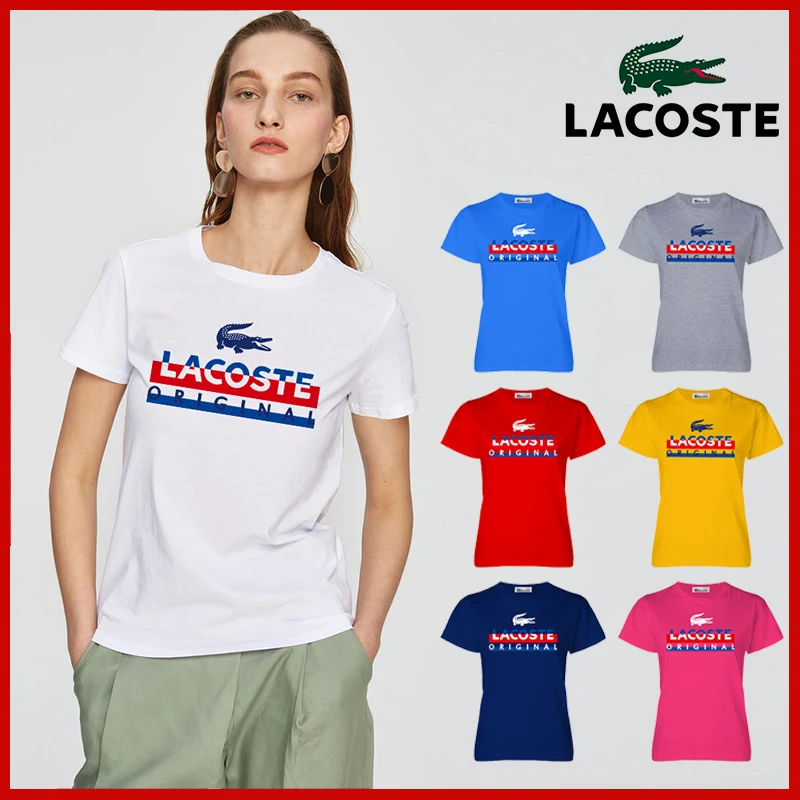 Lacoste-новая Оригинальная брендовая футболка женские топы летняя модная с коротким