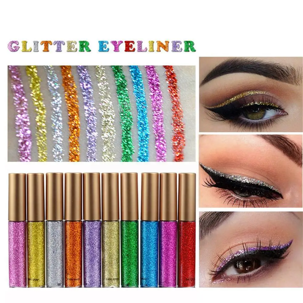

Handaiyan 10pcs/lot Glitter Liquid Eyeliner Sequin Eyeliner Liquid Shimmer Eye Cosmetic Pearlescent Waterproof Makeup M8o5