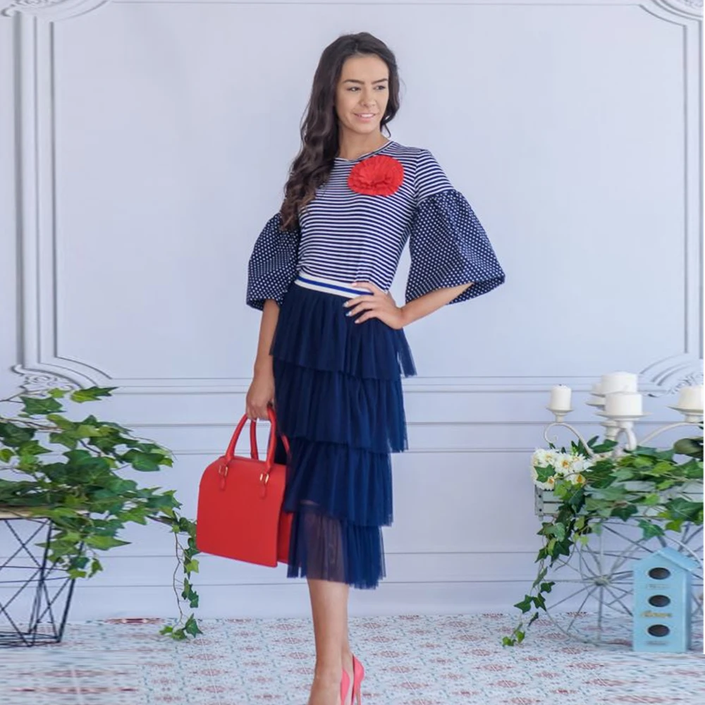 Новое платье для мамы и дочки милая одежда полосатая футболка с круглым вырезом