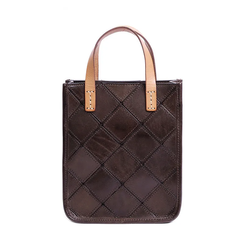 

New European and American retro vegetable tanned leather head layer cowhide crossbody high-quality stitching portable handbag