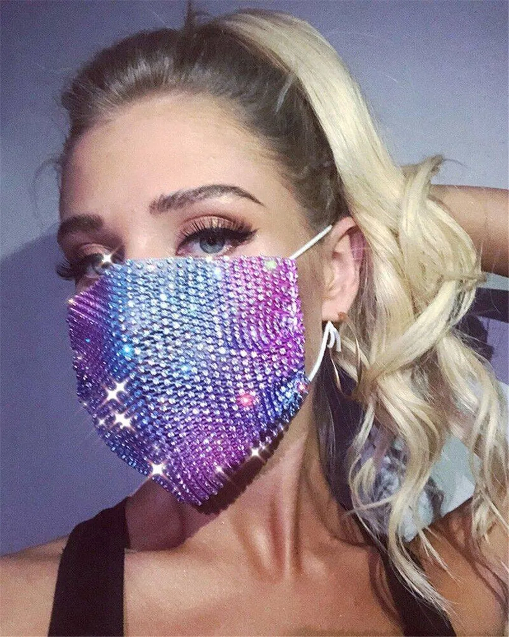 

Shiny Rhinestone Mask Face Decor Jewelry Bling Elastic Fashion Jewelry Masks With Face Bandana Party Halloween Cosplay Mask