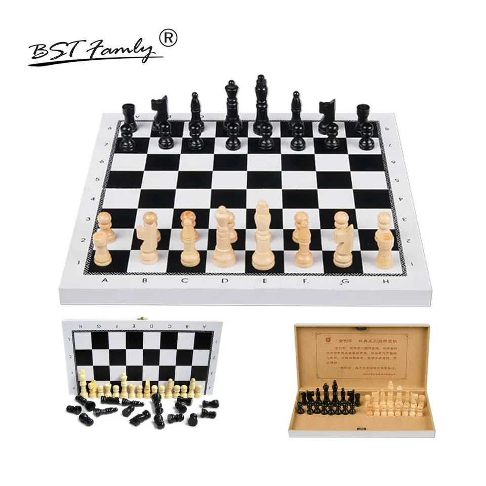 

BSTFAMLY Wood Chess Set Chessman Game of International Chess 29x27.5x1.3cm Folding Chessboard Wood Chess Game I34