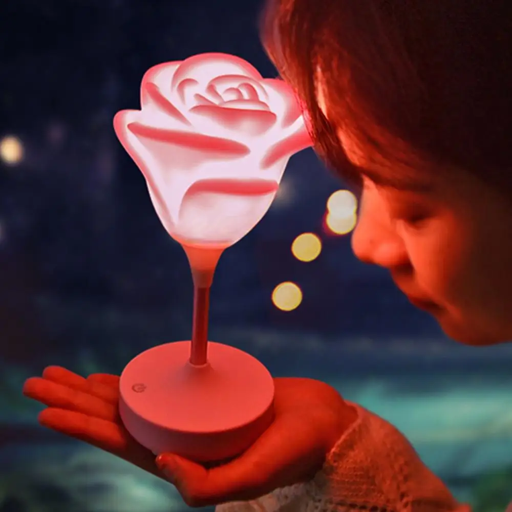 Романтический 3D цветок розы светодиодный ночник USB Перезаряжаемый сенсорный