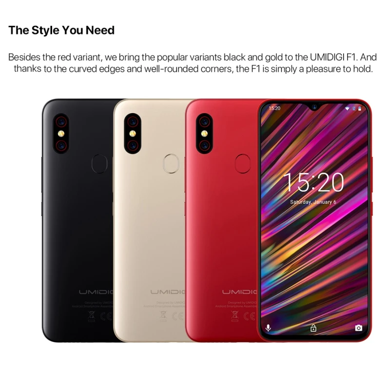 Смартфон UMIDIGI F1 Android 9 0 4 Гб + 128 ГБ 6 3 &quotFHD 16MP 8MP 5150 мАч 18 Вт Быстрая зарядка двойной 4G