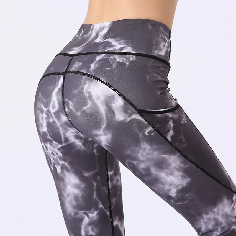 

High-Waist Side Pocket Yoga Pants Women Printed Sports Trousers Breathable Legging Femme Summer Running Sportswear Gym Clothing