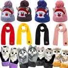 Зимние плотные теплые детские перчатки, варежки с 3D мультяшным котом, Рождественская шапка, вязаный шарф, перчатки, Плюшевые Пушистые детские варежки с пальцами