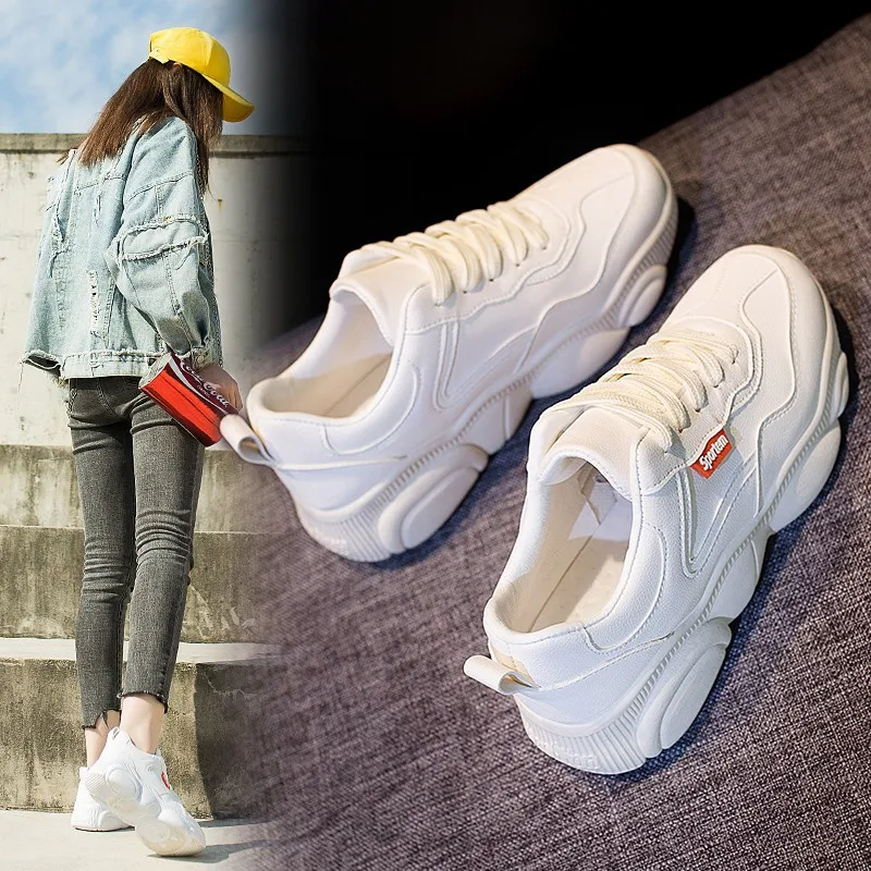 Белые туфли Весна 2019 г. Новая Студенческая обувь с мишками на плоской подошве