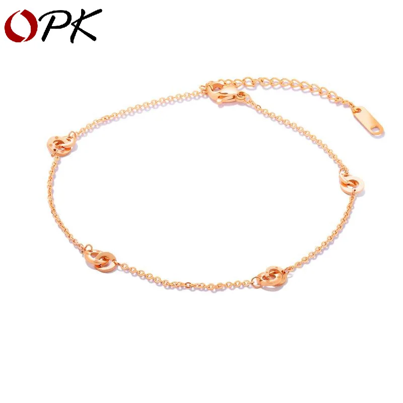 

Pan-Sen vintage joker titanium steel plated with rose gold double ring interlocking circle ankle chain slim O chain foot chain