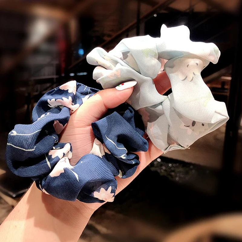 

New Vintage Hair Scrunchies Lady Stretch Chiffon Scrunchie Women Elastic Hair Bands Girls Headwear Floral Hair Tie Dropshipping
