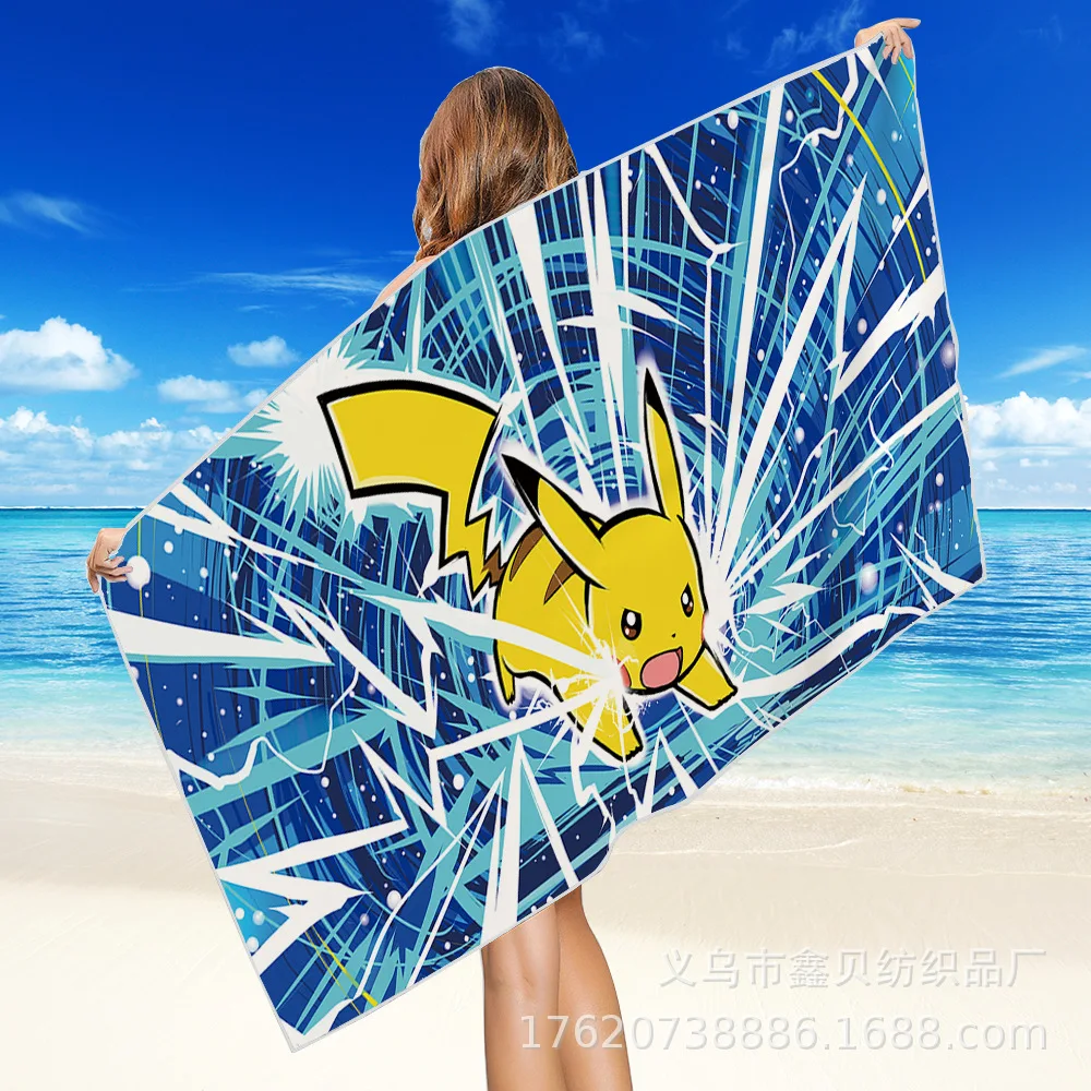 Toalla de ba&ntilde;o de Pikachu TOMY, toalla cuadrada de playa Reversible de terciopelo de secado r&aacute;pido, toalla de felpa port&aacute;til, toalla multifuncional-4