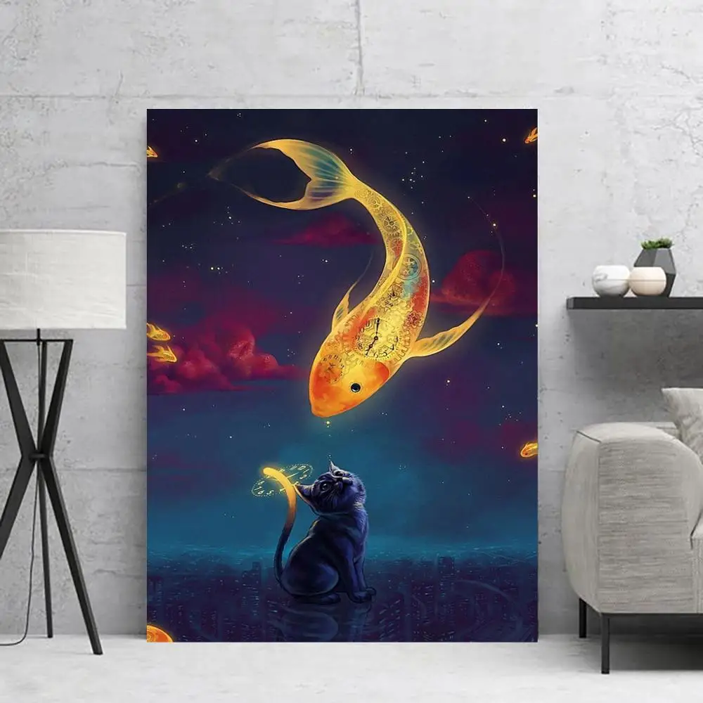 

Wall Pictur Canvas Prints Cat Fantasy Poster Canvas Painting Poster Decorative Pictures Animal Print Nordic Style Painting