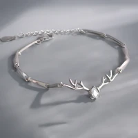 fresh style cute elk antler shape flashing diamond s925 sterling silver bracelet melon seed chain new style