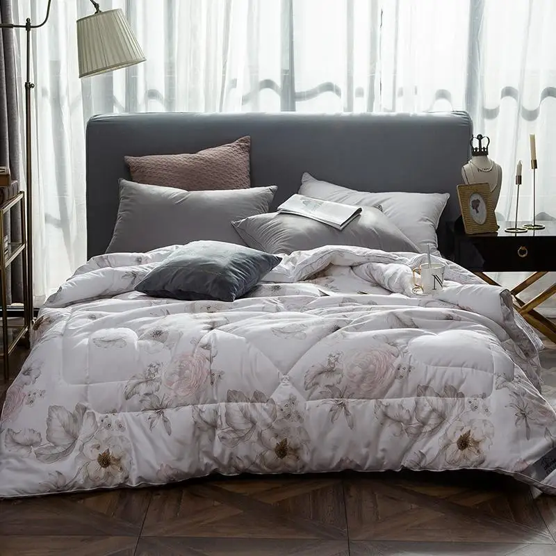 

All-Season White Gray Quilted Comforter - Microfiber Ultra Soft Queen Comforter - Alternative Duvet Insert Set - Machine wash