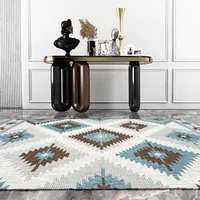 Geometric Pattern Carpet Blue White Household Chenille Woven Rug For Living Room Bedroom Retro Ethnic Carpet Morocco Boho Rug