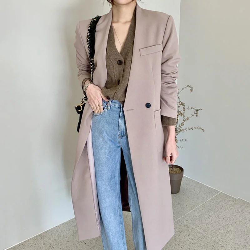 

Temperament Fashion Solid Color Blazer Women's Autumn 2022 Casual New V-neck Loose Long Sleeve Split Suit Coat M020