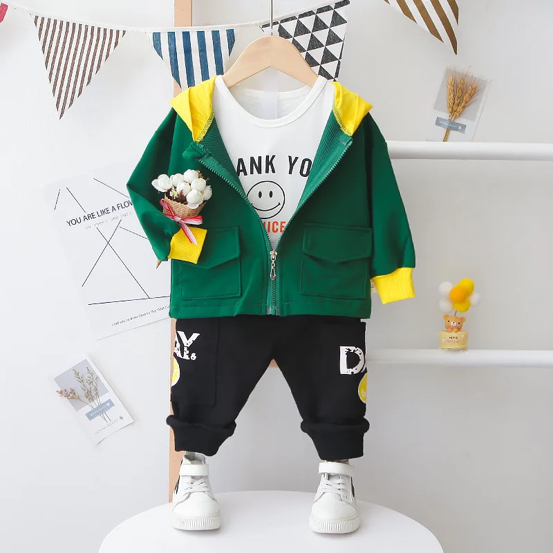 

Осенне-весенние комплекты одежды для маленьких мальчиков, футболка на молнии, брюки, детская толстовка с капюшоном + штаны, комплект одежды ...