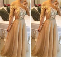 modest long sleeves arabic formal evening dresses champagne lace chiffon plus size vestidos de novia prom special occasion gowns