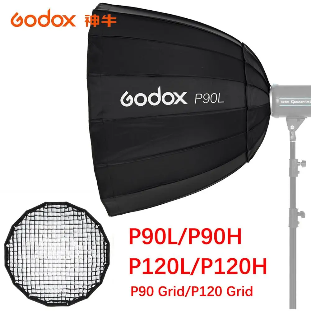 Фото Godox P90L 90 см P120L 120 с глубоким параболическим креплением Bowens портативный софтбокс +