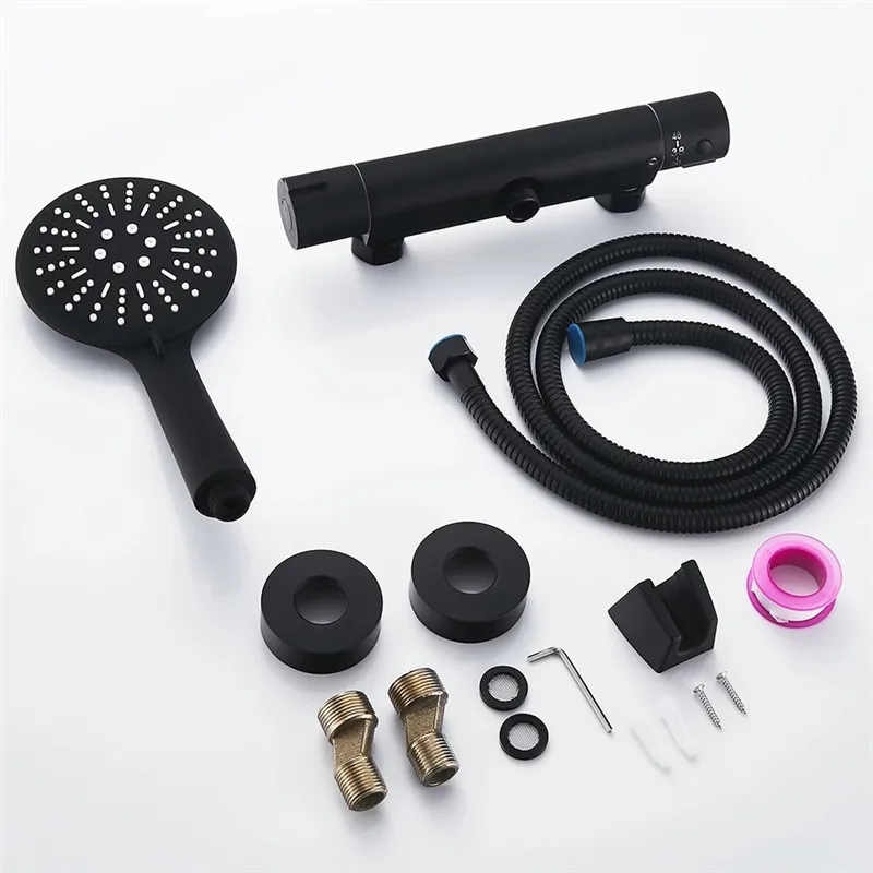 Thermostatic Shower Mixer Brass Black Wall Mounted Dual Handle Bathroom Thermostatic Shower Mixer Valve Tap Bathroom Accessories
