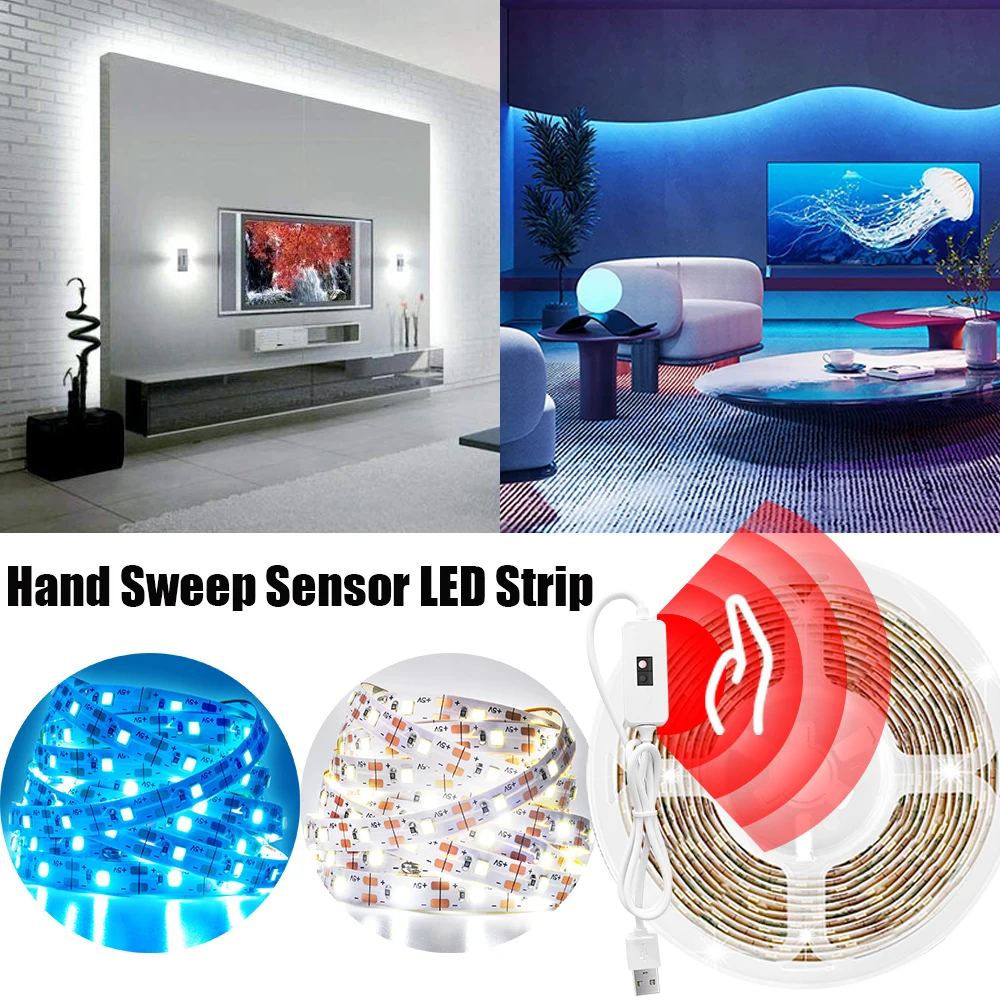 

Hand Sweep Sensor LED Lights Strip Ice Blue Dimmable Lamp USB 5V SMD 2835 TV PC Cold White Backlight Room Night Luces String