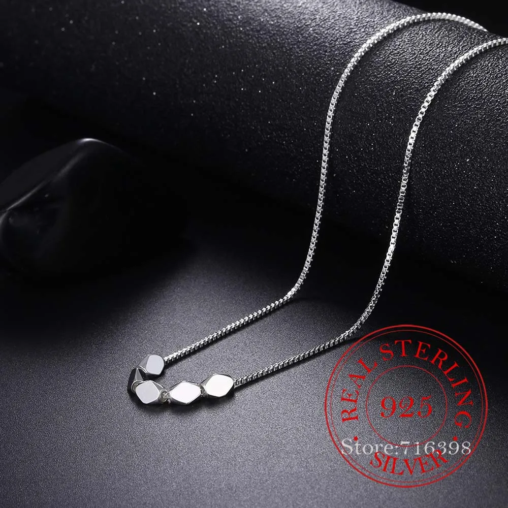 

925 Sterling Silver Lucky Five Bean Sweater Necklace Box Chains Korean Small Fresh Geometric Pendant Necklace for Women Jewelry