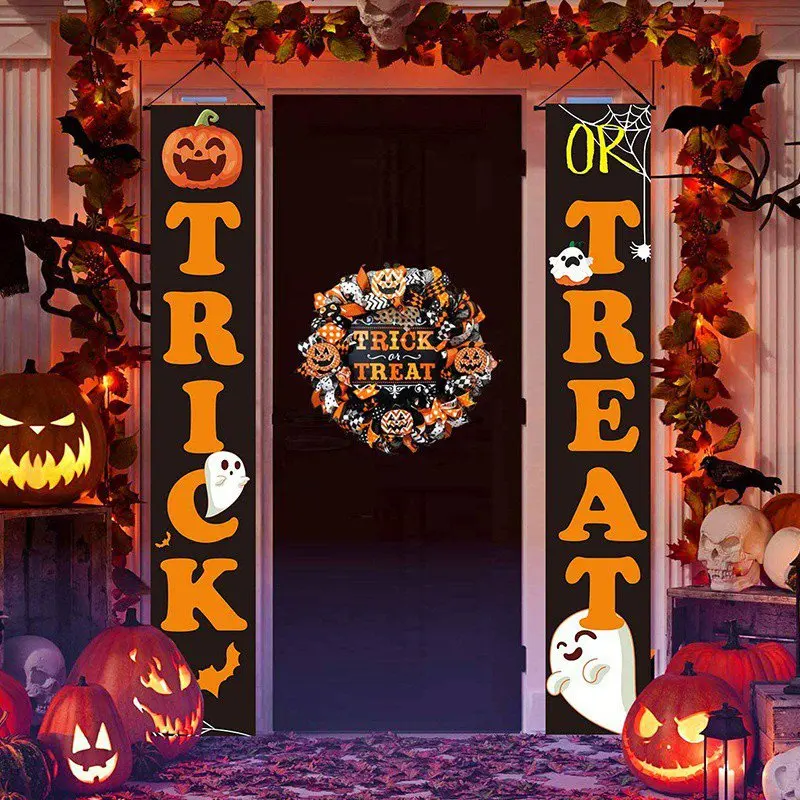 

Halloween Hanging Sign Trick Or Treat Banner For Home Office Porch Front Door Display Decorations