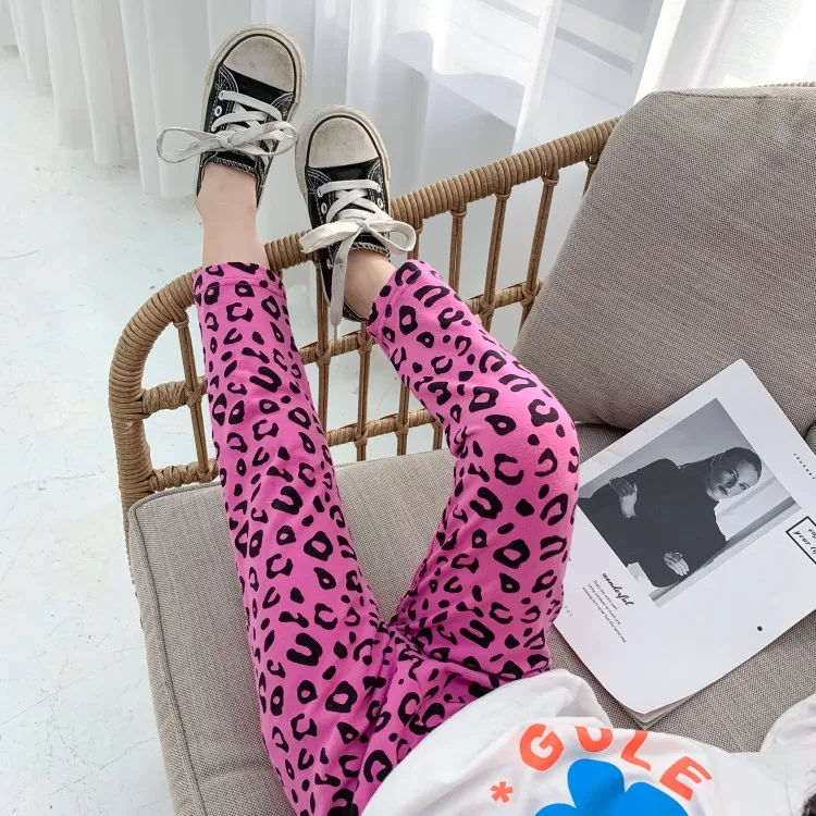 hot pink Модные штаны с леопардовым принтом для девочек Обтягивающие Леггинсы хлопковые детские леггинсы для девочек на осень и весну 12 месяцев, 2, 3, 5, 7, 9 лет - Цвет: hot pink