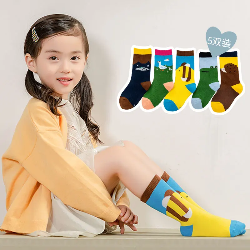 

Spring children in the tube socks cartoon fashion animal patterns 2-9years baby cotton 5pairs of socks wholesale