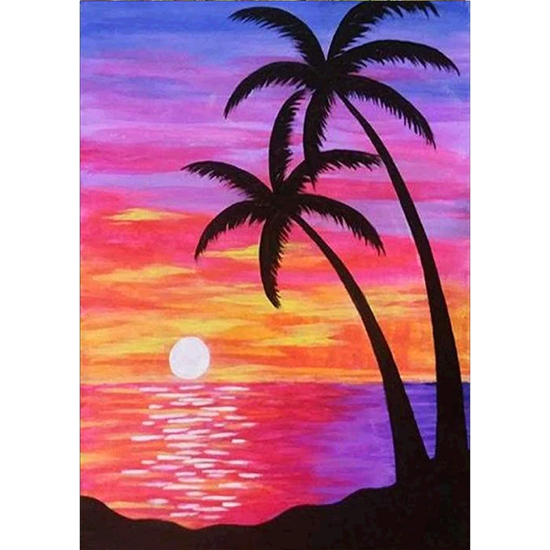 

5D DIY Diamond Painting Round Diamond Seaside Sunset Landscape Rhinestone Embroidery Mosaic Horse Handmade Gift Home Decoration