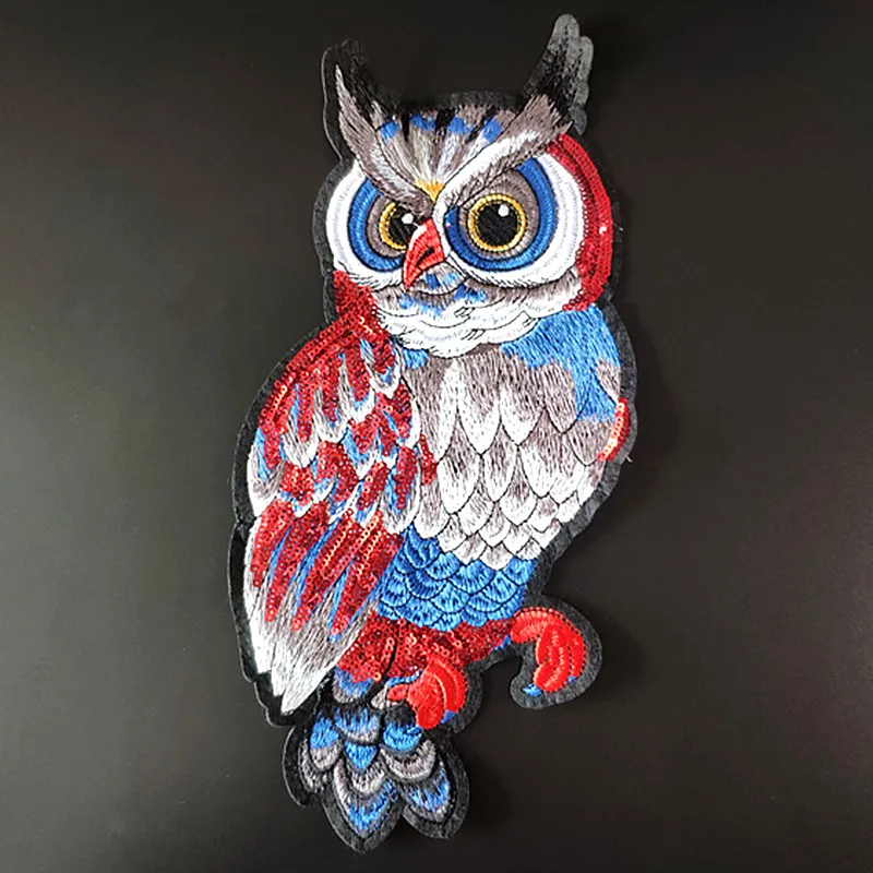 

Biker Patches for clothing Women 320mm Owl Red Sequined Fabric Sequins Strange thingst Patch Christmas gift Diy Clothes Stickers