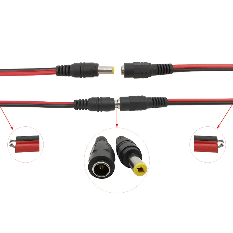 

2/4 Pair DC Power Pigtail Cable 12V 1A DC 5.5 x 2.1mm Male Plug +Female Jack CCTV Security Camera Light Charging Socket Adapter