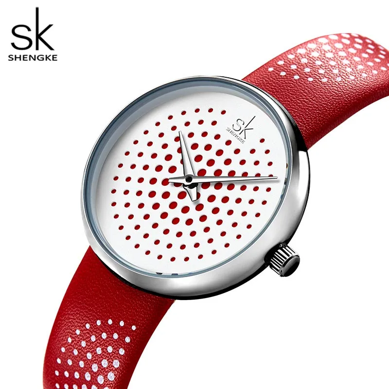 

Women Watches Design Plaid Quartz Watch Shengke Luxury Ladies Wristwatch Leather Classic Bracelet Female Clock Relogio Feminino