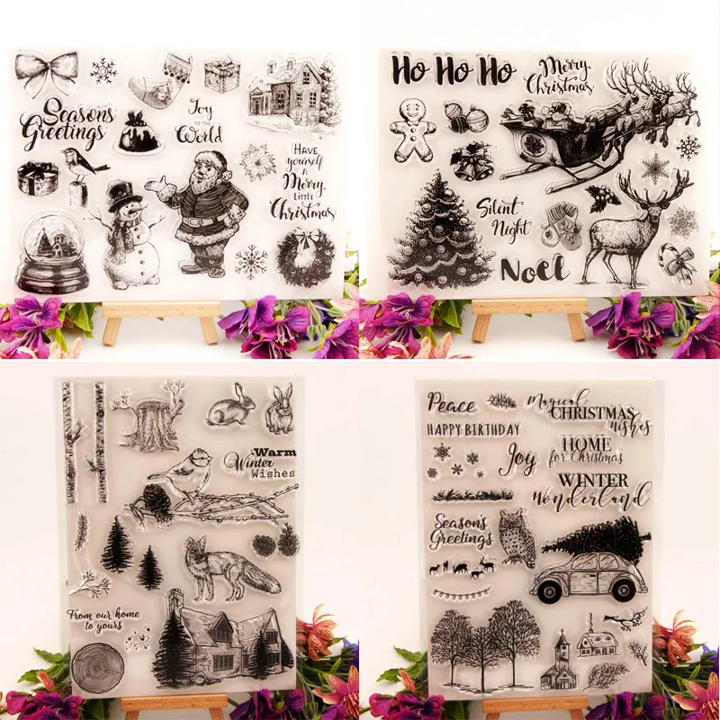 Ясный штамп рождественские штампы олень Санта дерево цветок животное ремесло