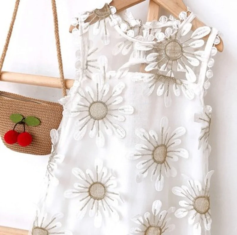 

2021 summer children's clothing new girls dress flower lace vest skirt children sleeveless skirt