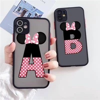 cute cartoon mouse bow 26 letters phone case for iphone 13 12 11 mini pro xr xs max 7 8 plus x matte transparent back cover