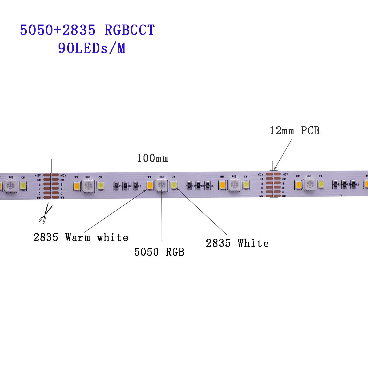 Светодиодная лента RGBW WW RGBCCT 5050 RGB 2835 теплый белый/белый 12 В 5025 cct двухрядная 120