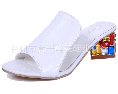 

Large size sandals women's thick heel sandals women's crystal shoes fish mouth diamond slippers