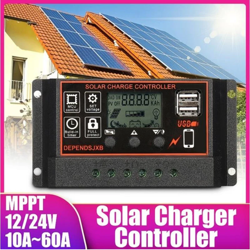 Новый Солнечный контроллер 10A 20A 30A PWM с ЖК-дисплеем и выходом USB 5 В для зарядки