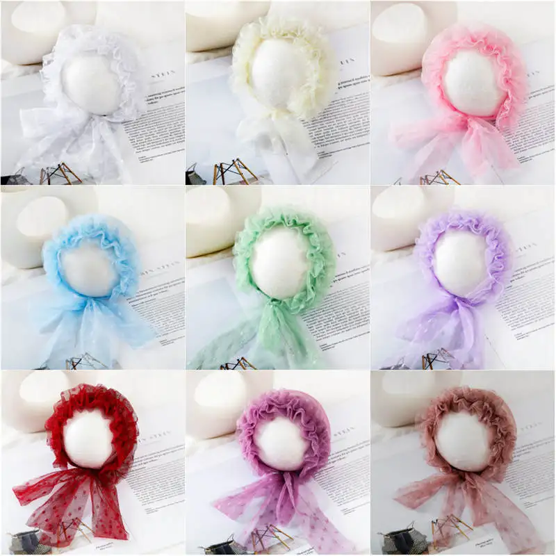 Newborn Photography Props Baby Girl Lace Princess Hats Handmade Flower Infant Caps