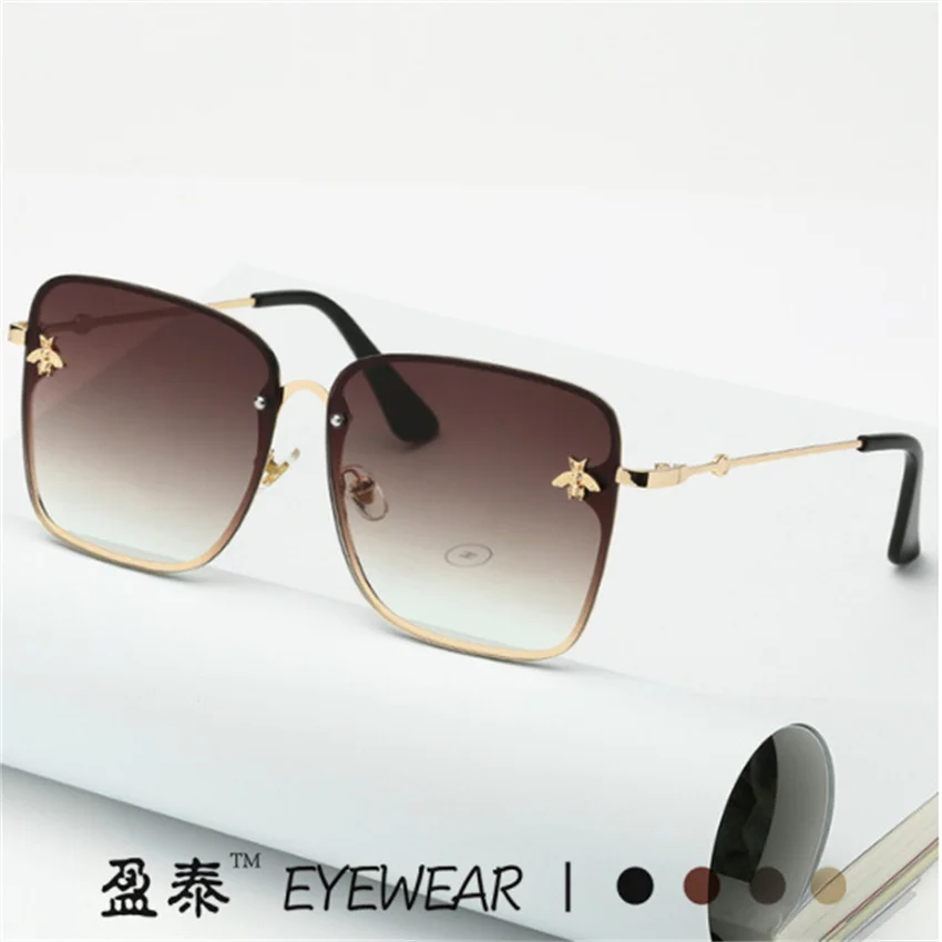 

New Luxury Oversized Square Rimless Sunglasses for Women Brand Designer Little Bee Gradient Metal Frameless Sun Glasses UV400