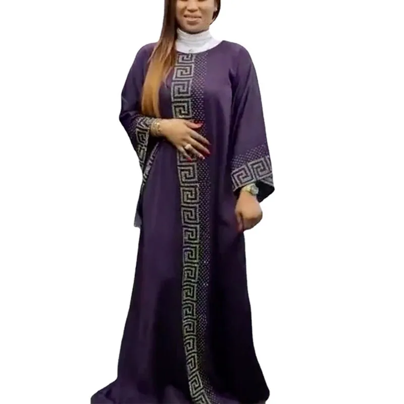 

Dashiki Dress Silk Beading Caftan Abaya Dubai Maxi Bazin Muslim Dresse For Women Design Long Sleeve Robe Gowns Lady Loose