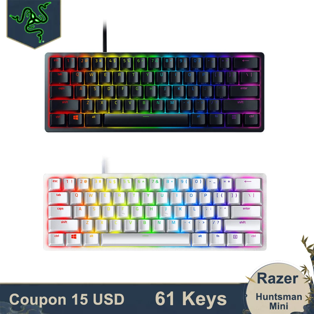 newest razer huntsman mini clickylinear switch 61 keys portable gaming keyboards layout 60 with optical doubleshot pbt keycaps free global shipping