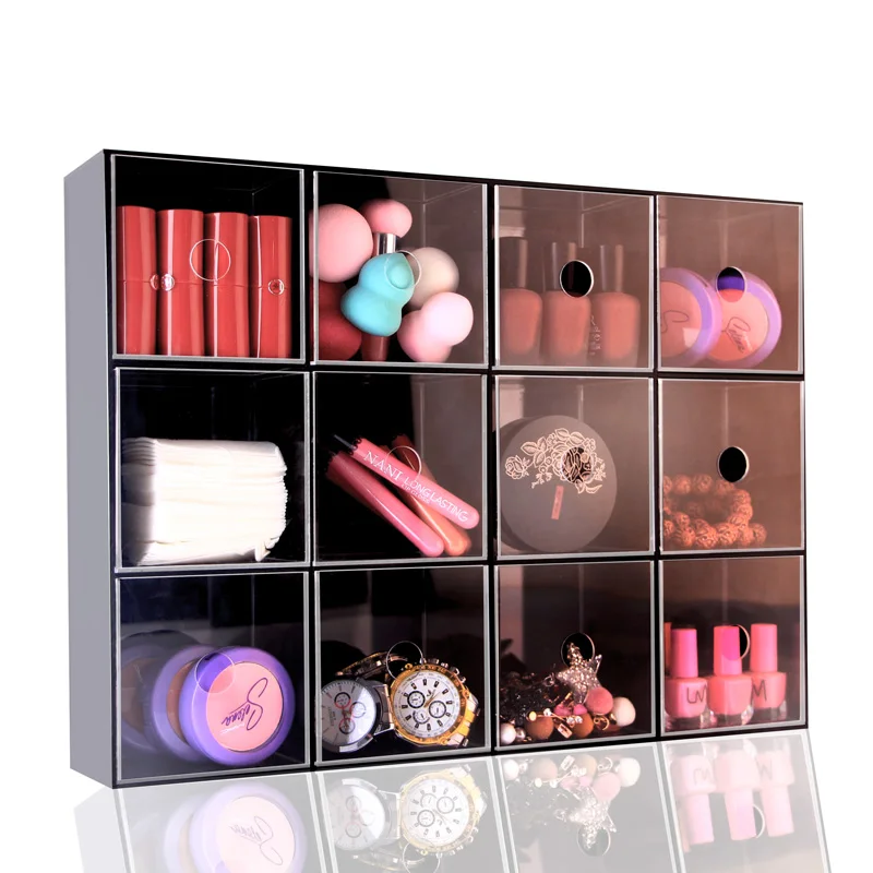 Clear Desk Organizer,  Organizer for Office Storage, Cosmetic Makeup, Beauty Nail  Bathroom Storage, 12 Compartments Drawers