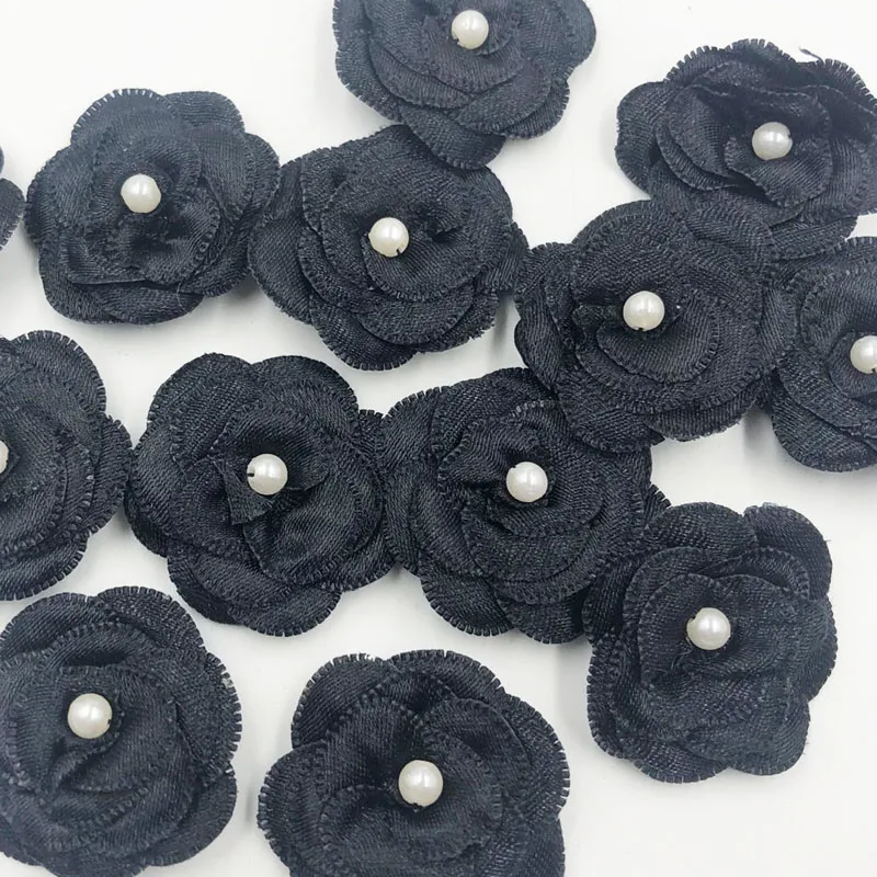 Black 10 шт. атласные Ленточные банты цветочные с жемчужные свадебные аппликации «сделай сам» upick A006 - Цвет: Black
