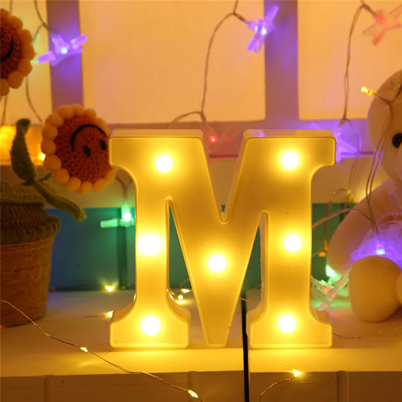 M 3D 26 букв Алфавит светодиодный свет Marquee знак настенная лампа в помещение подвесной светильник для свадьбы День рождения вечеринки день Святого Валентина декоры светящиеся буквы буквы - Цвет: M