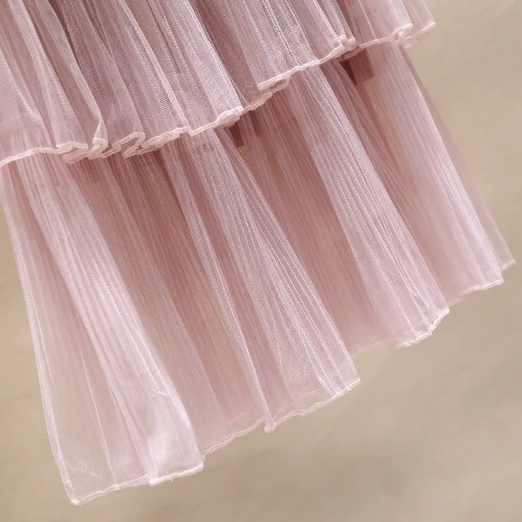 Женская многослойная плиссированная юбка-пачка длинная сетчатая юбка с высокой